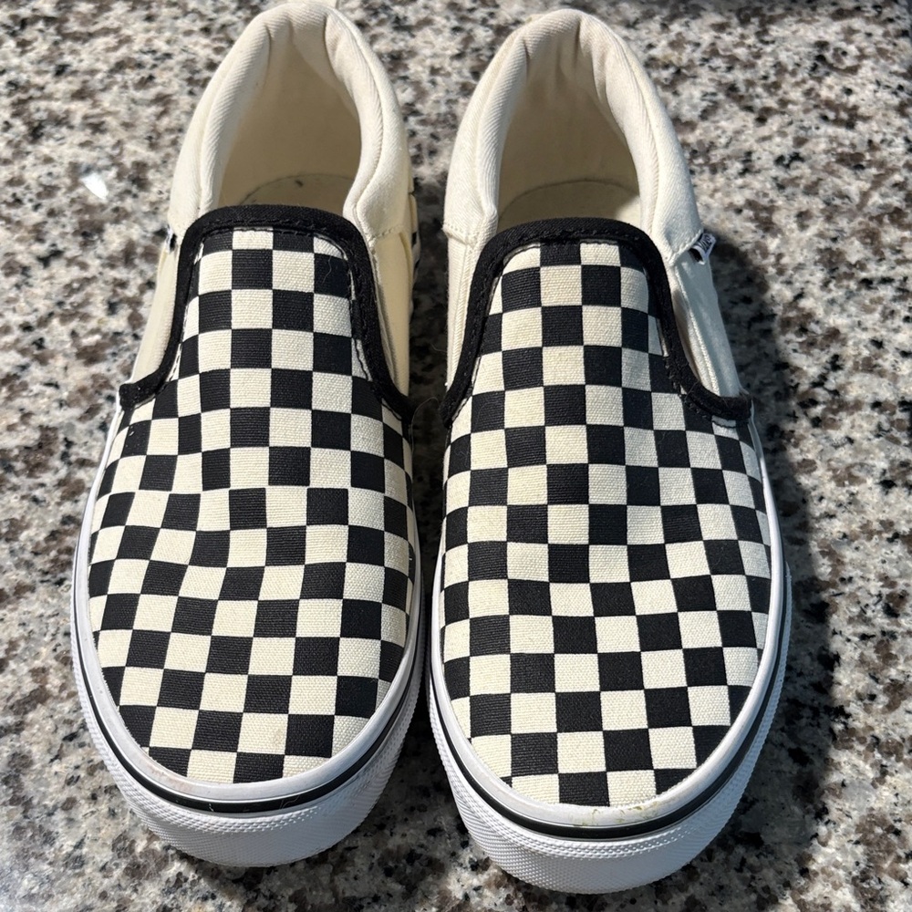 Vans Kids Black and Cream Checkered Slip-On Sneakers